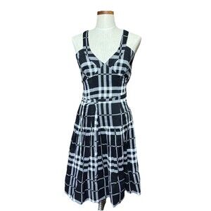 Burberry London Plaid Fit Flare Dress Black White Italy Snatched Size 6